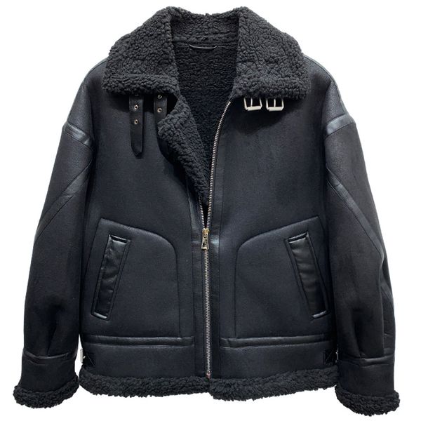 men's fur faux 2023 winter shearling jacket man bomber tactical leather with coats mens fleece windbreaker coat male clothes 221116, Black
men's fur faux 2023 winter shearling jacket man bomber tactical leather with coats mens fleece windbreaker coat male clothes 221116, Black
