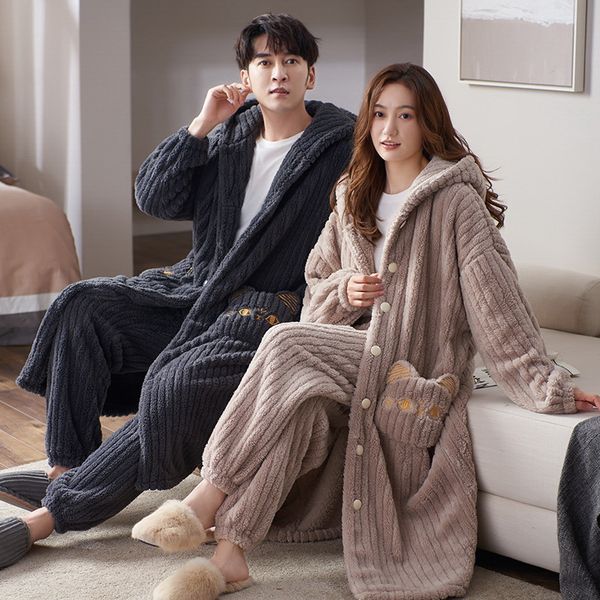 couple coral velvet sleepwear pajamas set men sleep robe&pants set warm flannel nightgown women cute cartoon pijamas, Black;red
couple coral velvet sleepwear pajamas set men sleep robe&pants set warm flannel nightgown women cute cartoon pijamas, Black;red