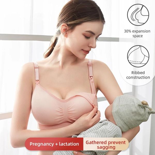 plus size maternity intimates bras wirenursing bra pregnancy clothes prevent sagging breastfeeding women's breathable lactancia bra, White