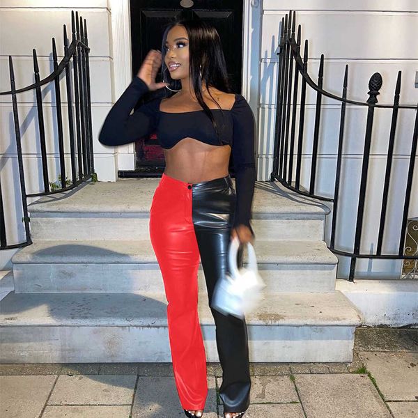 women's leggings black red pu faux leather bell bottom trouser women fashion high waist party club flare pant moto biker color block le
women's leggings black red pu faux leather bell bottom trouser women fashion high waist party club flare pant moto biker color block le
