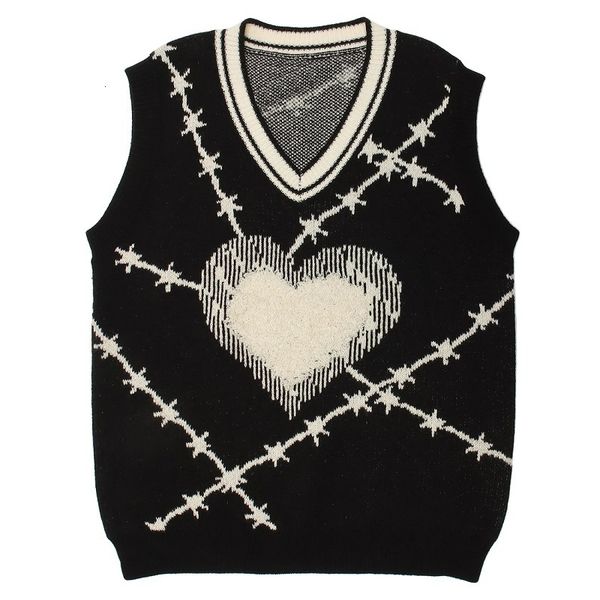 women's vests heart jacquard sleeveless sweater vest loose casual vintage v-neck pullovers y2k women streetwear knitwear waistcoat 2211, Black;white
women's vests heart jacquard sleeveless sweater vest loose casual vintage v-neck pullovers y2k women streetwear knitwear waistcoat 2211, Black;white