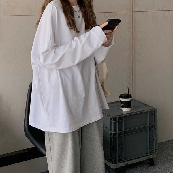 women's t-shirt chic loose long sleeve t-shirt women's basic o-neck autumn cotton tee shirt ladies solid casual oversize tshirt ne, White
women's t-shirt chic loose long sleeve t-shirt women's basic o-neck autumn cotton tee shirt ladies solid casual oversize tshirt ne, White