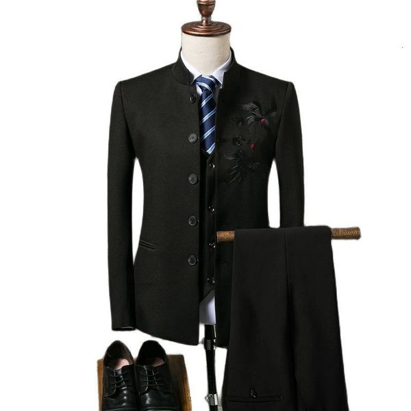mens suits blazers coat vest pants fashion chinese retro style wedding groom stand collar classic dress jacket trousers 221117, White;black
mens suits blazers coat vest pants fashion chinese retro style wedding groom stand collar classic dress jacket trousers 221117, White;black