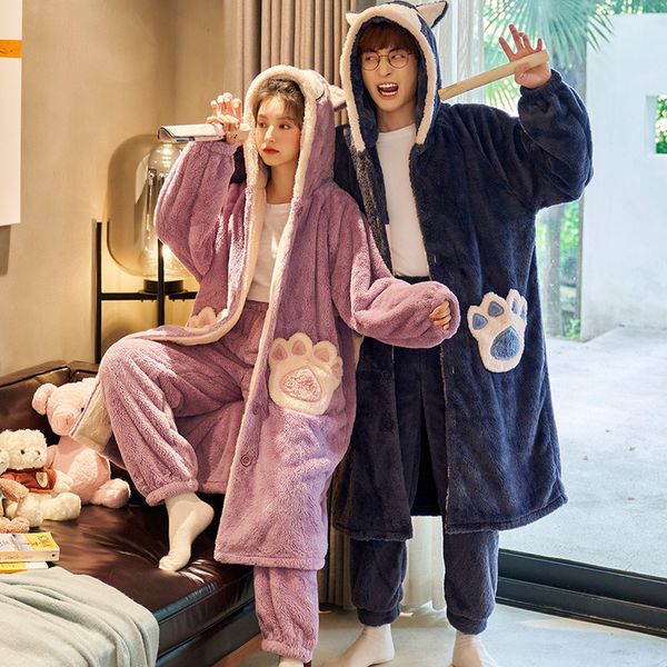 winter sleepwear thick warm couple flannel pajamas set cute cartoon robe pant lovers homewear, Black;red
winter sleepwear thick warm couple flannel pajamas set cute cartoon robe pant lovers homewear, Black;red