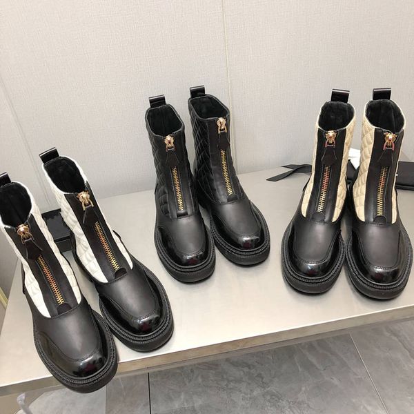 classic rhombic contrast color martin boots autumn and winter 2022 new leather round head front zipper thick bottom slim short boots, Black
classic rhombic contrast color martin boots autumn and winter 2022 new leather round head front zipper thick bottom slim short boots, Black
