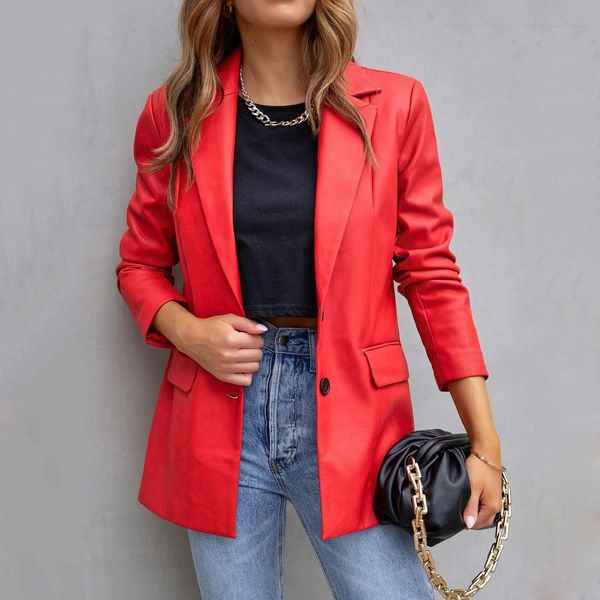women's leather faux autumn winter pu jacket women button long sleeve pockets solid color casual suit fashion streetwear 221117, Black
women's leather faux autumn winter pu jacket women button long sleeve pockets solid color casual suit fashion streetwear 221117, Black