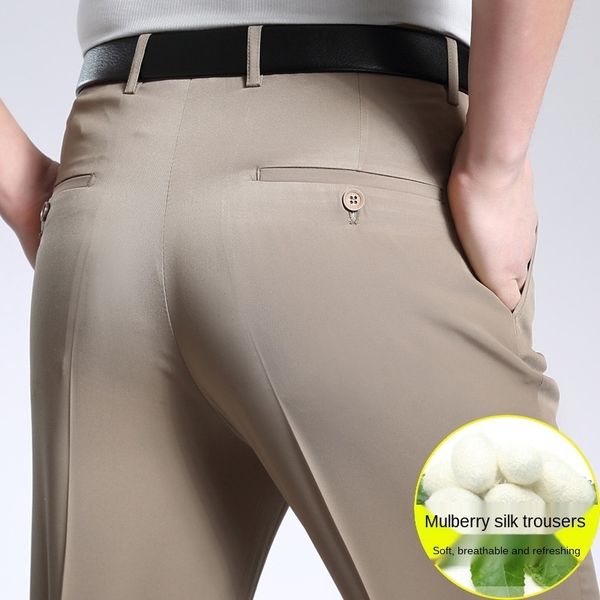 mens pants mulberry silk thin dress trousers man high waist straight loose flat khaki black business suit 221117
mens pants mulberry silk thin dress trousers man high waist straight loose flat khaki black business suit 221117