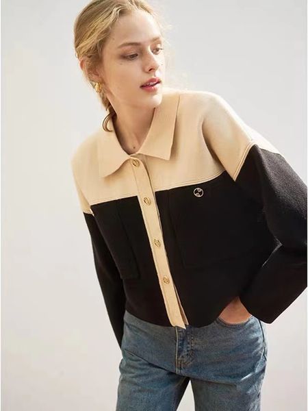 women's knits tees autumn winter sand knitted cardigan women commute polo collar singlebreasted splicing fashion short knit coat ladies, White
women's knits tees autumn winter sand knitted cardigan women commute polo collar singlebreasted splicing fashion short knit coat ladies, White