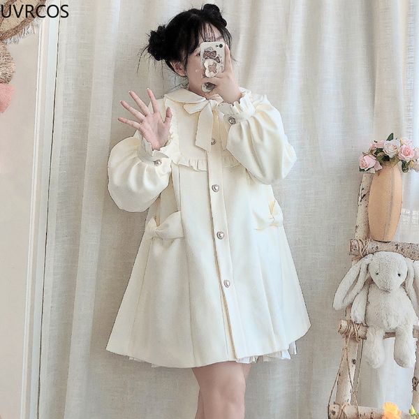 women's wool blends winter woolen coat japanese lolita style sweet kawai bow a-line loose jackets female elegant fall korean fashion ou, Black
women's wool blends winter woolen coat japanese lolita style sweet kawai bow a-line loose jackets female elegant fall korean fashion ou, Black