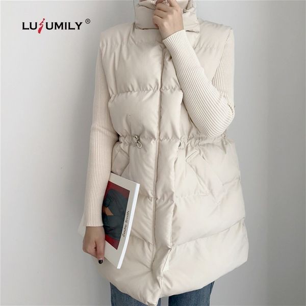 women's vests lusumily winter autumn thick vest sleeveless stand collar warm cotton drawstring casual down jacket female coats 221117, Black;white
women's vests lusumily winter autumn thick vest sleeveless stand collar warm cotton drawstring casual down jacket female coats 221117, Black;white