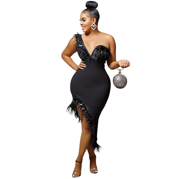 women party dresses one shoulder sleeveless irregular hem feather bodycon evening club side split dress, White;black
women party dresses one shoulder sleeveless irregular hem feather bodycon evening club side split dress, White;black