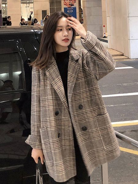 women's wool blends loose plaid woolen coat for women fashion lapel slim jackets korean autumn woman clothing 221117, Black
women's wool blends loose plaid woolen coat for women fashion lapel slim jackets korean autumn woman clothing 221117, Black