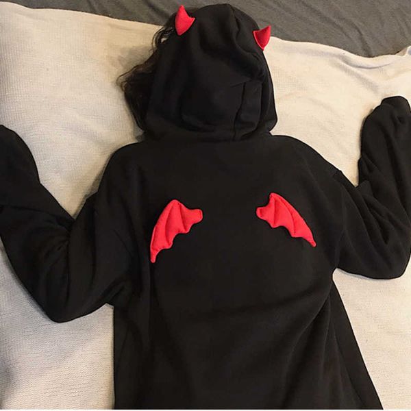 men's hoodies sweatshirts cute kawaii girl little devil horns gothic hooded sweatshirts women demon fly wings loose pullovers pocket s, Black
men's hoodies sweatshirts cute kawaii girl little devil horns gothic hooded sweatshirts women demon fly wings loose pullovers pocket s, Black