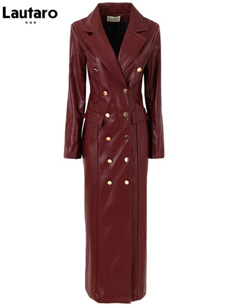women's trench coats lautaro spring autumn long black faux leather trench coat for women double breasted luxury elegant british fashion, Tan;black
women's trench coats lautaro spring autumn long black faux leather trench coat for women double breasted luxury elegant british fashion, Tan;black