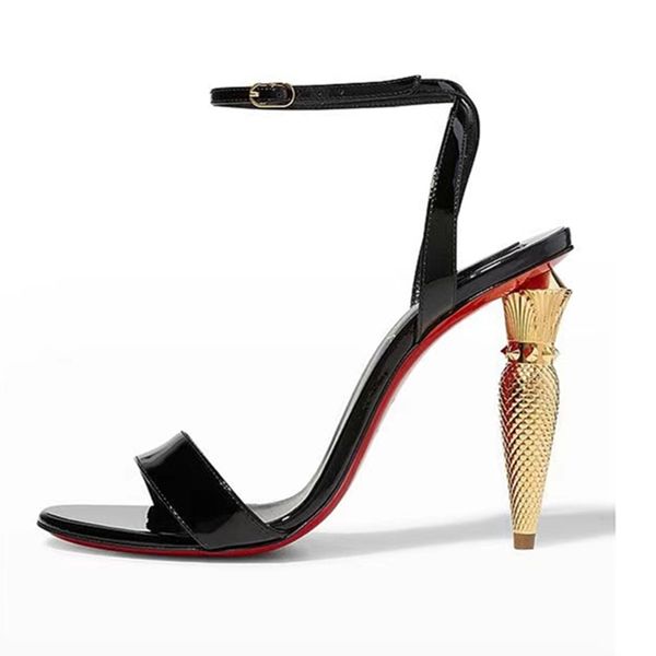 lipstick gold round heel sandals women's creole water drill leather word buckle open toe high luxury designer high heels 11cm dress wed, Black
lipstick gold round heel sandals women's creole water drill leather word buckle open toe high luxury designer high heels 11cm dress wed, Black