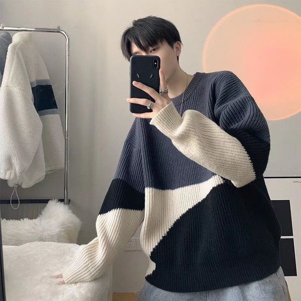 men's sweaters japan style patchwork pullovers o-neck loose long sleeves for men ins all match clothing 221117, White;black
men's sweaters japan style patchwork pullovers o-neck loose long sleeves for men ins all match clothing 221117, White;black