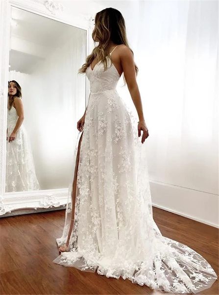 charming lace a line wedding dresses spaghetti appliques bridal dress sweep train backless customize garden wedding dress, White
charming lace a line wedding dresses spaghetti appliques bridal dress sweep train backless customize garden wedding dress, White
