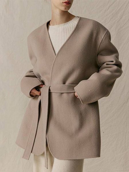 women's wool blends autumn women elegant v neck woolen coat single button lace up office lady wool coats female vintage casual thick so, Black
women's wool blends autumn women elegant v neck woolen coat single button lace up office lady wool coats female vintage casual thick so, Black