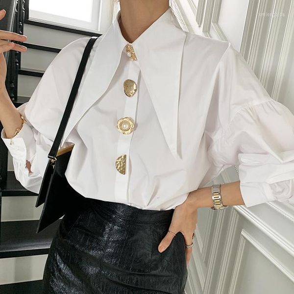 women's blouses designer metal buttons spring blouse women lantern sleeve white shirts turn down collar korean elegant office m038
women's blouses designer metal buttons spring blouse women lantern sleeve white shirts turn down collar korean elegant office m038