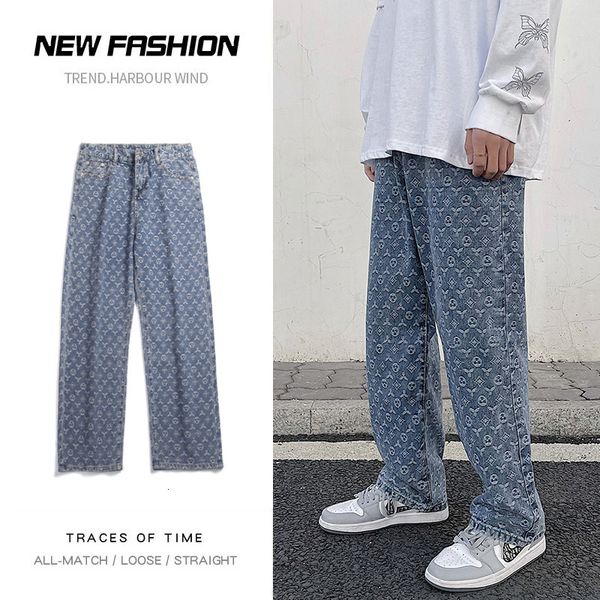men's jeans american retro jacquard jeans men autum summer thin street ruffian handsome loose pants straight drop vintage denim distres, Blue
men's jeans american retro jacquard jeans men autum summer thin street ruffian handsome loose pants straight drop vintage denim distres, Blue