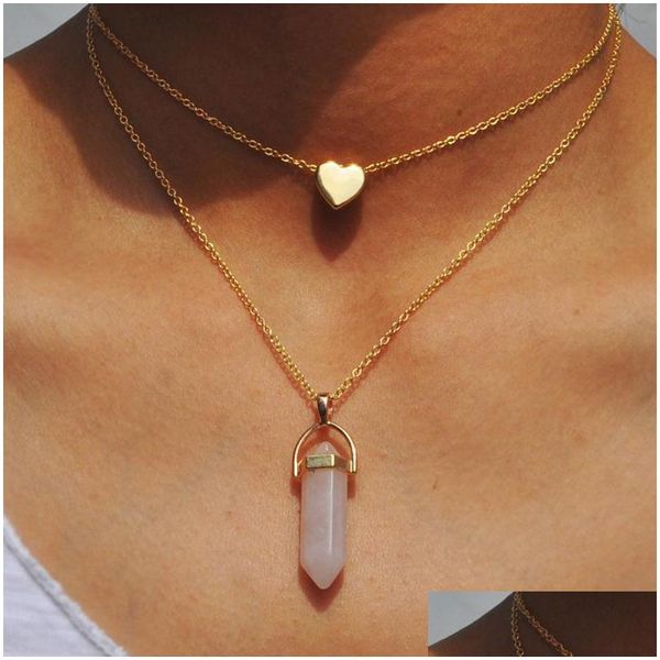 pendant necklaces natural stones heart necklace fashion crystal quartz chakra hexagonal prism point healing pendant necklaces double dh0ij, Silver 
pendant necklaces natural stones heart necklace fashion crystal quartz chakra hexagonal prism point healing pendant necklaces double dh0ij, Silver