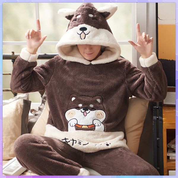 men's sleepwear warm pajama dinosaur man flannel thick coral pajamas men long sleeve casual winter fleece 221117, Black;brown
men's sleepwear warm pajama dinosaur man flannel thick coral pajamas men long sleeve casual winter fleece 221117, Black;brown