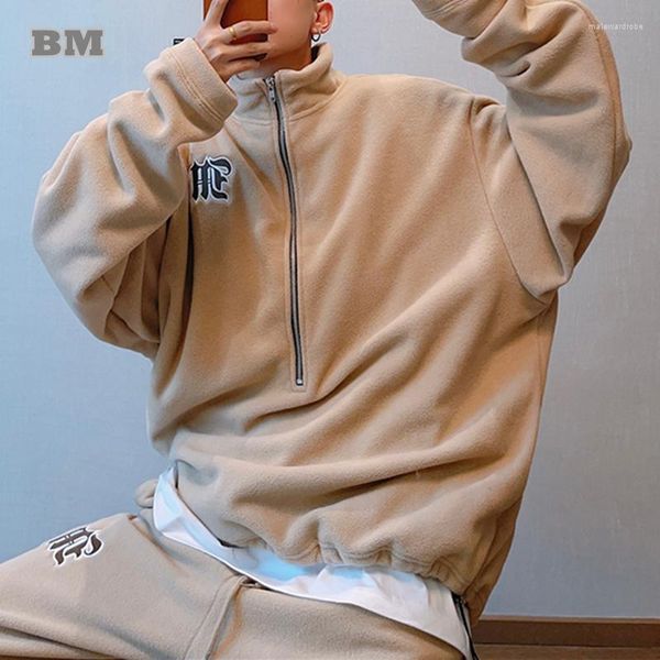 men's hoodies winter streetwear polar fleece loose half zipper pullover korean hip hop couple sweatshirt harajuku casual coats men, Black
men's hoodies winter streetwear polar fleece loose half zipper pullover korean hip hop couple sweatshirt harajuku casual coats men, Black