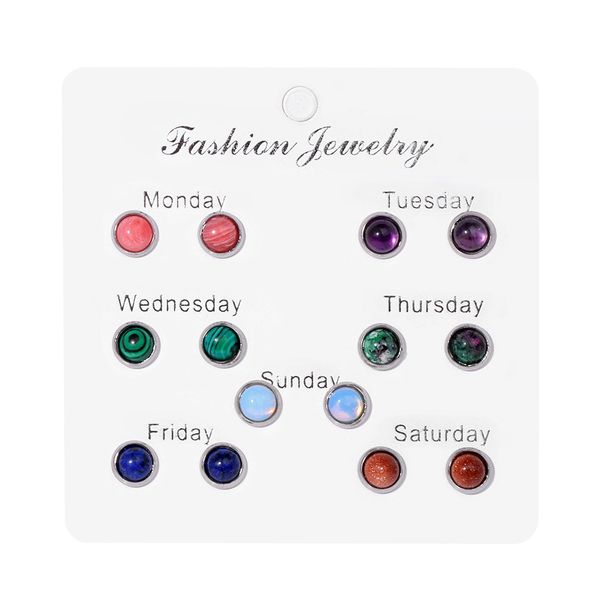 7pair week set simple round beads stud earrings colorful natural stone ear studs simple female earring for women girls jewelry, Golden;silver
7pair week set simple round beads stud earrings colorful natural stone ear studs simple female earring for women girls jewelry, Golden;silver