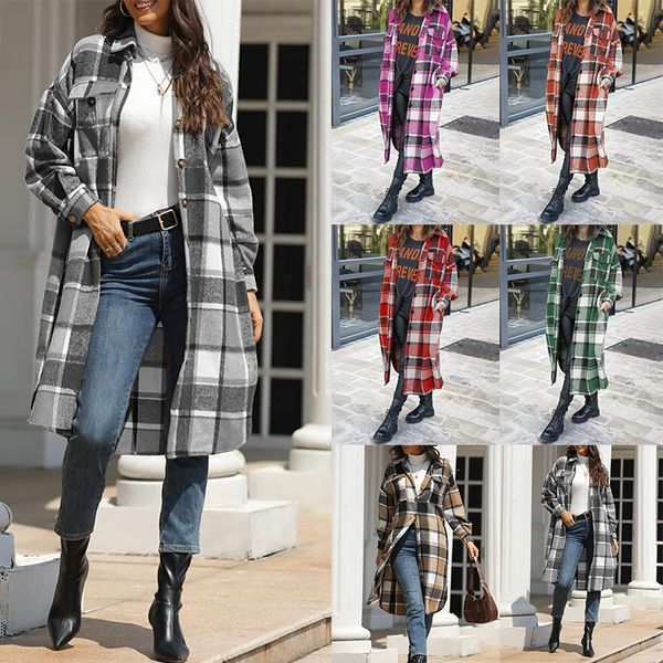 2021 Europe and America cross-border autumn and winter new women's large size long split tweed plaid trench coat, Multi
2021 Europe and America cross-border autumn and winter new women's large size long split tweed plaid trench coat, Multi