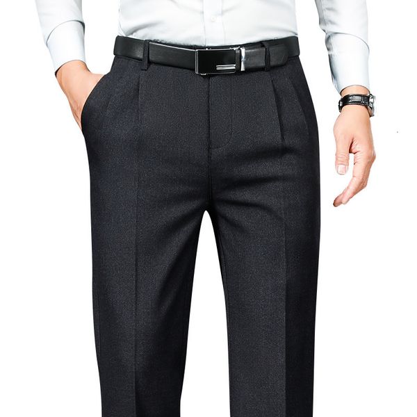 mens pants double pleated trousers straight loose autumn casual clothing higt waist formal suit 221118, Black