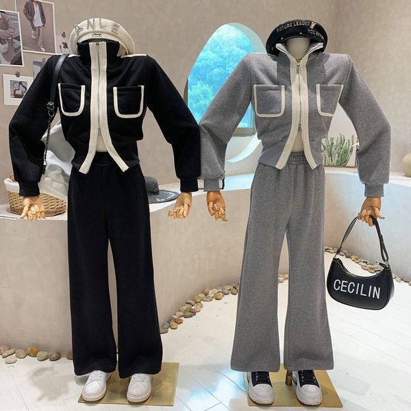 womens two piece pants clothing winter splice color contrast stripe casual suit double zip high waist wide leg piece set 221117, White
womens two piece pants clothing winter splice color contrast stripe casual suit double zip high waist wide leg piece set 221117, White