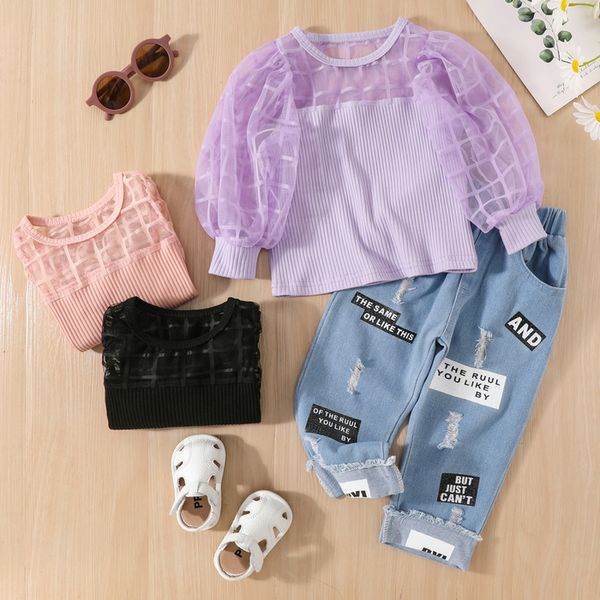 clothing sets kids baby girl two piece outfits long sleeve patchwork see through plaid ribbed denim elastic lettering ripped jeans 1 6t 221, White
clothing sets kids baby girl two piece outfits long sleeve patchwork see through plaid ribbed denim elastic lettering ripped jeans 1 6t 221, White