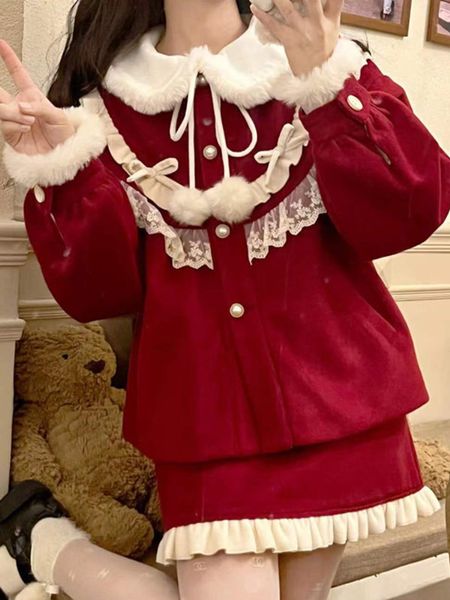 women s jackets kawaii coat women christmas red lace japanese sweet cute jacket female bow warm elegant korean fashion overcoat 221118, Black;brown
women s jackets kawaii coat women christmas red lace japanese sweet cute jacket female bow warm elegant korean fashion overcoat 221118, Black;brown