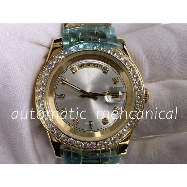 super quality mens watch 41mm diamond bezel day-date automatic mechanial asia 2813 movement 18k yellow gold case fashion luxury wristwatch, Slivery;brown
super quality mens watch 41mm diamond bezel day-date automatic mechanial asia 2813 movement 18k yellow gold case fashion luxury wristwatch, Slivery;brown