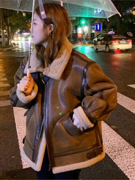 women's fur faux women leather coats sheep shearling thicken jacket lady fashion long sleeve zipped outerwear winter warm coat 221118, Black
women's fur faux women leather coats sheep shearling thicken jacket lady fashion long sleeve zipped outerwear winter warm coat 221118, Black