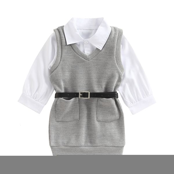clothing sets toddler kids baby girls autumn outfit white long sleeve button shirt gray sleeveless knitted dress with belt 2 7t 221118
clothing sets toddler kids baby girls autumn outfit white long sleeve button shirt gray sleeveless knitted dress with belt 2 7t 221118
