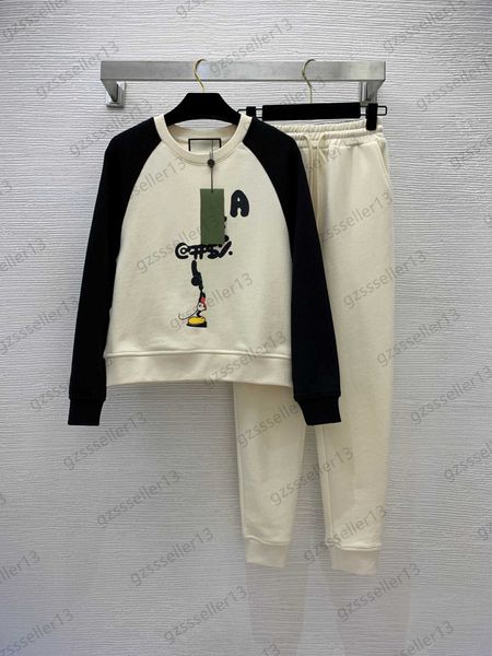 tracksuits women two pieces pants cartoon letter printing color matching long sleeves round collar sweatshirts elastic waist loose trousers, White
tracksuits women two pieces pants cartoon letter printing color matching long sleeves round collar sweatshirts elastic waist loose trousers, White