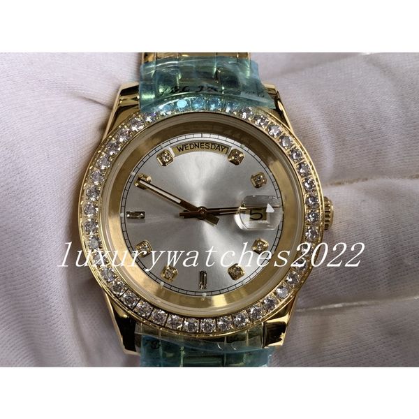 mens watch 41mm 18k yellow gold day-date automatic mechanial movement men's watches small diamond bezel fashion business wristwatch, Slivery;brown
mens watch 41mm 18k yellow gold day-date automatic mechanial movement men's watches small diamond bezel fashion business wristwatch, Slivery;brown