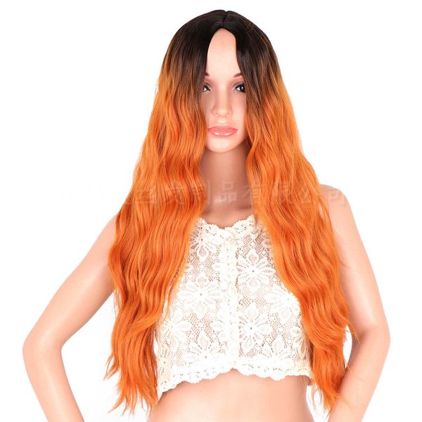 women's wigs gradient color medium split curly big wave long hair chemical fiber head cover, Black
women's wigs gradient color medium split curly big wave long hair chemical fiber head cover, Black