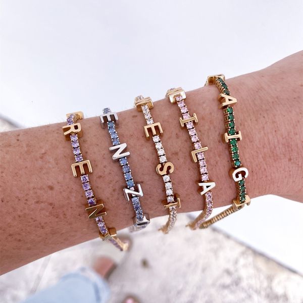 charm bracelets personalized custom letters tennis chain colorful zircon name women exquisite gift 221118, Golden;silver
charm bracelets personalized custom letters tennis chain colorful zircon name women exquisite gift 221118, Golden;silver
