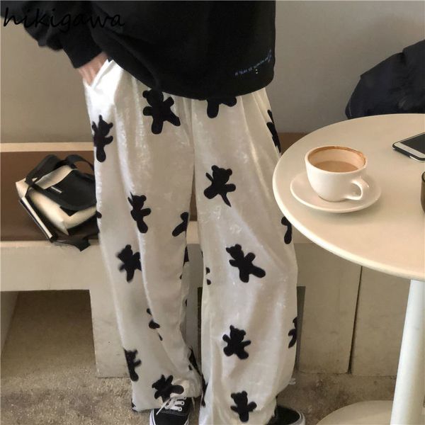 women s pants s fashion cartoon women bear print wide leg pant streetwear bottoms high waist casual trousers summer korean pantalon 221118, Black;white
women s pants s fashion cartoon women bear print wide leg pant streetwear bottoms high waist casual trousers summer korean pantalon 221118, Black;white