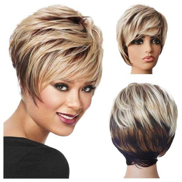 women's wigs female straight ffy golden mixed color gradient oblique bangs short curly hair, Black
women's wigs female straight ffy golden mixed color gradient oblique bangs short curly hair, Black