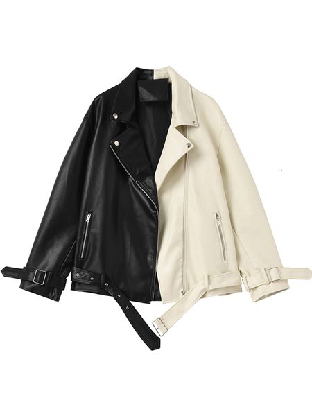 women's leather faux ftlzz spring autumn lapel splicing pu jacket women moto frenulum soft coat casual loose outwear with belt 221118, Black
women's leather faux ftlzz spring autumn lapel splicing pu jacket women moto frenulum soft coat casual loose outwear with belt 221118, Black