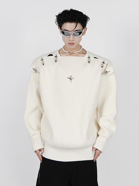men's sweaters iefb knitted sweater autumn winter korean fashion metal buckle hollow out design solid color male 9a5467 221117, White;black
men's sweaters iefb knitted sweater autumn winter korean fashion metal buckle hollow out design solid color male 9a5467 221117, White;black