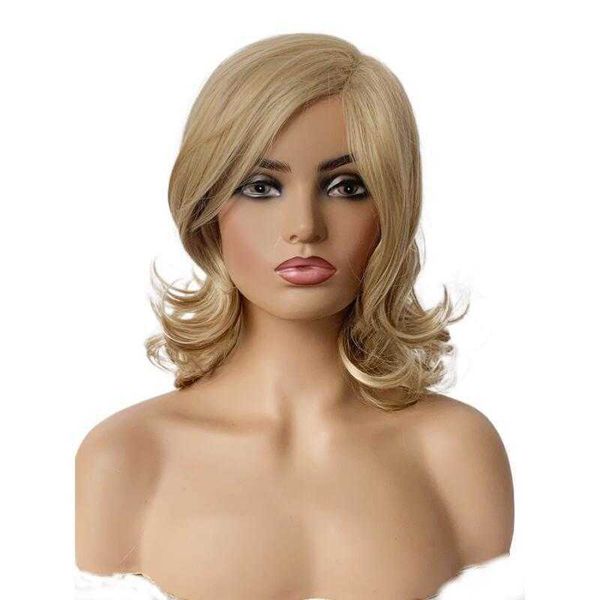 women's wigs female oblique bangs short golden long wavy curly hair, Black 
women's wigs female oblique bangs short golden long wavy curly hair, Black
