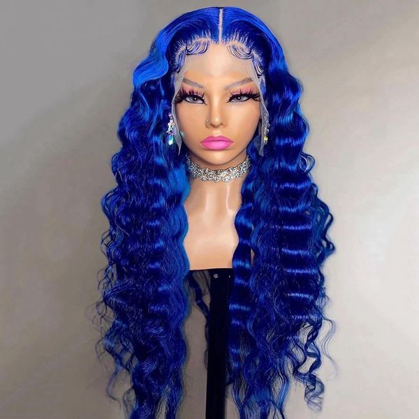 180 30'' Density Long Blue Colored Lace Front Wig Human Hair For Women Deep Wave Synthetic Lace Frontal Wig al, Blue color like picture show
180 30'' Density Long Blue Colored Lace Front Wig Human Hair For Women Deep Wave Synthetic Lace Frontal Wig al, Blue color like picture show