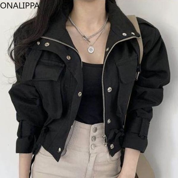 women s jackets onalippa short work coats female korean chic autumn personality lapel zipper loose double pocket drawstring waist 221118, Black;brown
women s jackets onalippa short work coats female korean chic autumn personality lapel zipper loose double pocket drawstring waist 221118, Black;brown