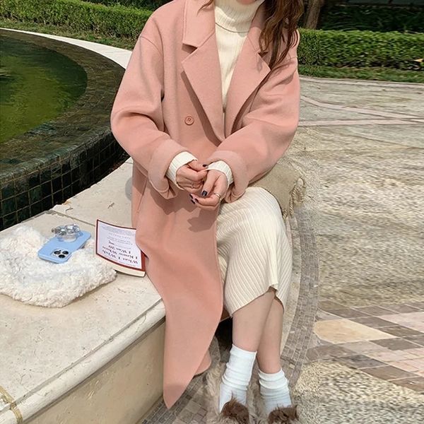 women's wool blends autumn winter woolen coat female midlong loose korean temperament women fashion casual outerwear wool coats pink 22, Black
women's wool blends autumn winter woolen coat female midlong loose korean temperament women fashion casual outerwear wool coats pink 22, Black