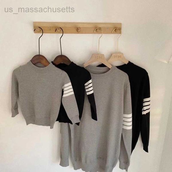 family matching outfits autumn and winter new parent-child sweater long sleeve pullover four bar solid color base coat l221108, Blue
family matching outfits autumn and winter new parent-child sweater long sleeve pullover four bar solid color base coat l221108, Blue