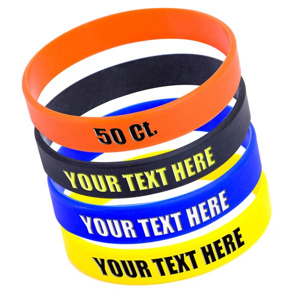 charm bracelets 50pcs custom silicone wristbands personalized text debossed rubber for motivation party favors fundraisers birthday 221118, Golden;silver
charm bracelets 50pcs custom silicone wristbands personalized text debossed rubber for motivation party favors fundraisers birthday 221118, Golden;silver